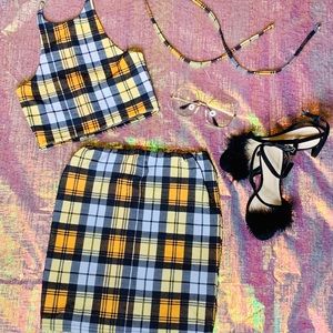 Two piece plaid skirt set